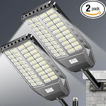9000W Pro Large Solar Street Lights Outdoor with Thickened Shell, Commercial Grade Street Light Dusk to Dawn, Solar Lights Outdoor with Motion Sensor and Remote Control for Yard, Patio, 2 Pack