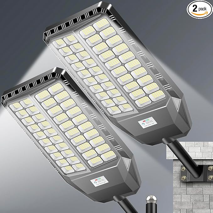 9000W Pro Large Solar Street Lights Outdoor with Thickened Shell, Commercial Grade Street Light Dusk to Dawn, Solar Lights Outdoor with Motion Sensor and Remote Control for Yard, Patio, 2 Pack