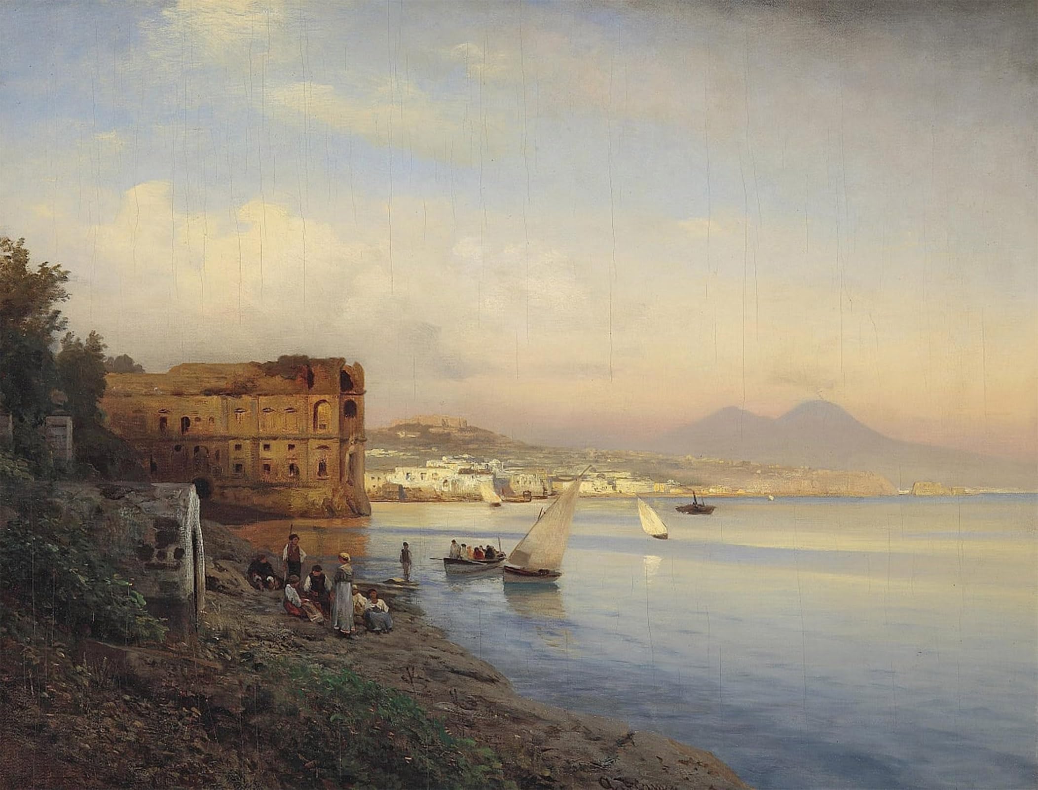 ARTXLXXBN Famous Prints Artwork Pictures Poster Painting Art View of the Bay of Naples with the Palaceese of Queen Joan by Albert Flamm Artwork Landscape Pictures for Home Decor 60x90cm