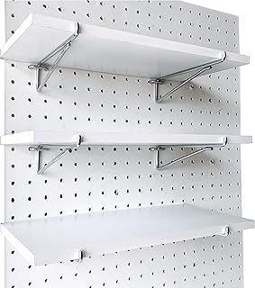 Pegboard Shelf Set -3 Extra Heavy Duty Pegboard Shelves & Durable Steel Brackets 1/4"Holes -White Stain-Resistant Peg Board Organizer Shelves -Pegboard Accessories for Home,Garage,Nursery