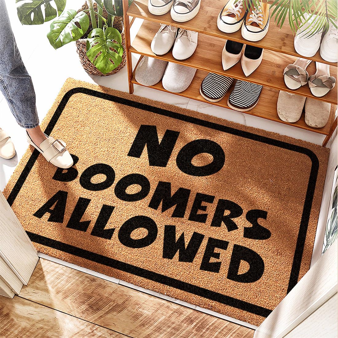 Tapis de porte moderne en coco étanche et drôle pour entrée de maison