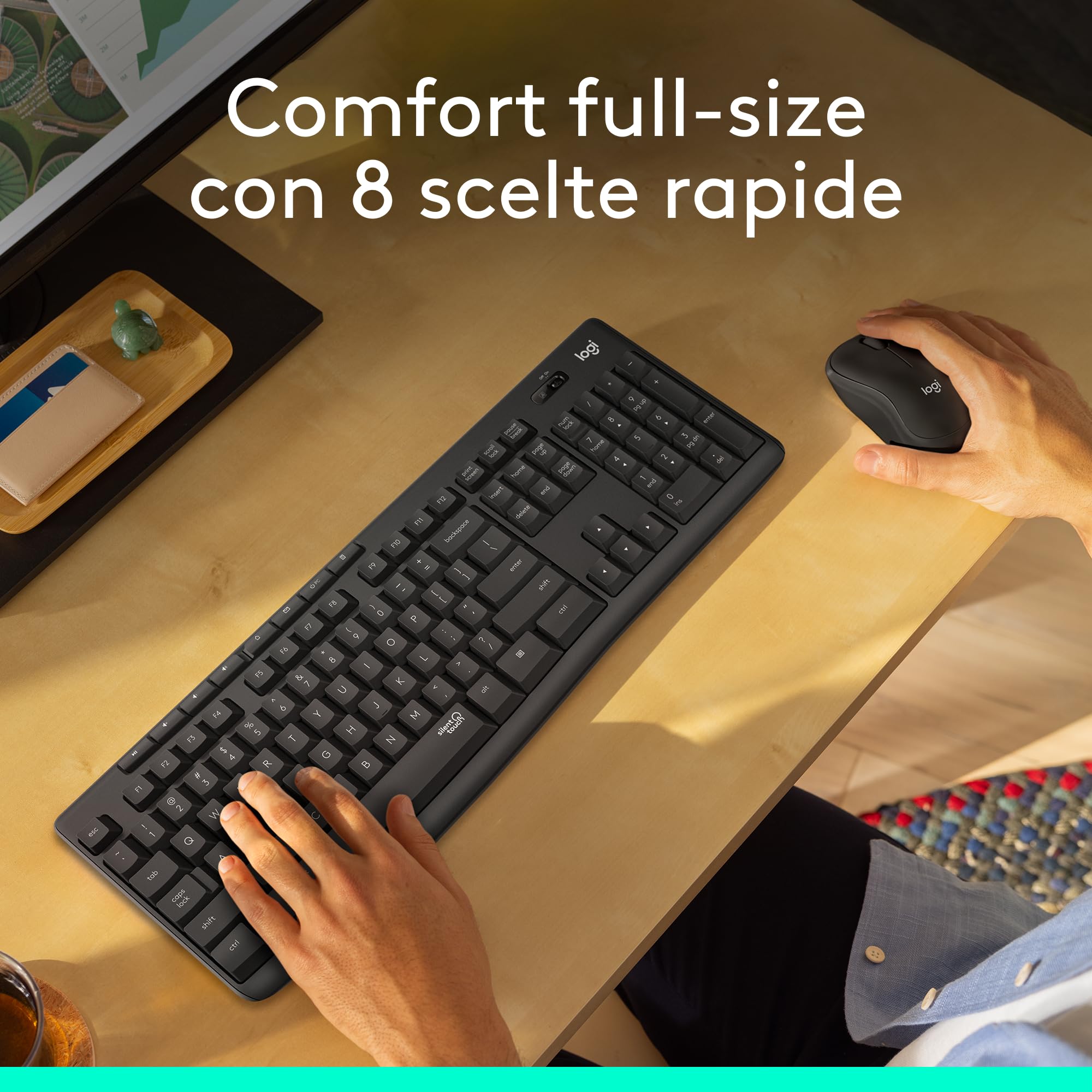 Logitech MK295 Silent Wireless Combo tastiera e mouse con tecnologia SilentTouch, tastierino numerico, tracciamento ottico avanzato, wireless senza ritardi, 90% di rumore in meno, ITA QWERTY - Nero
