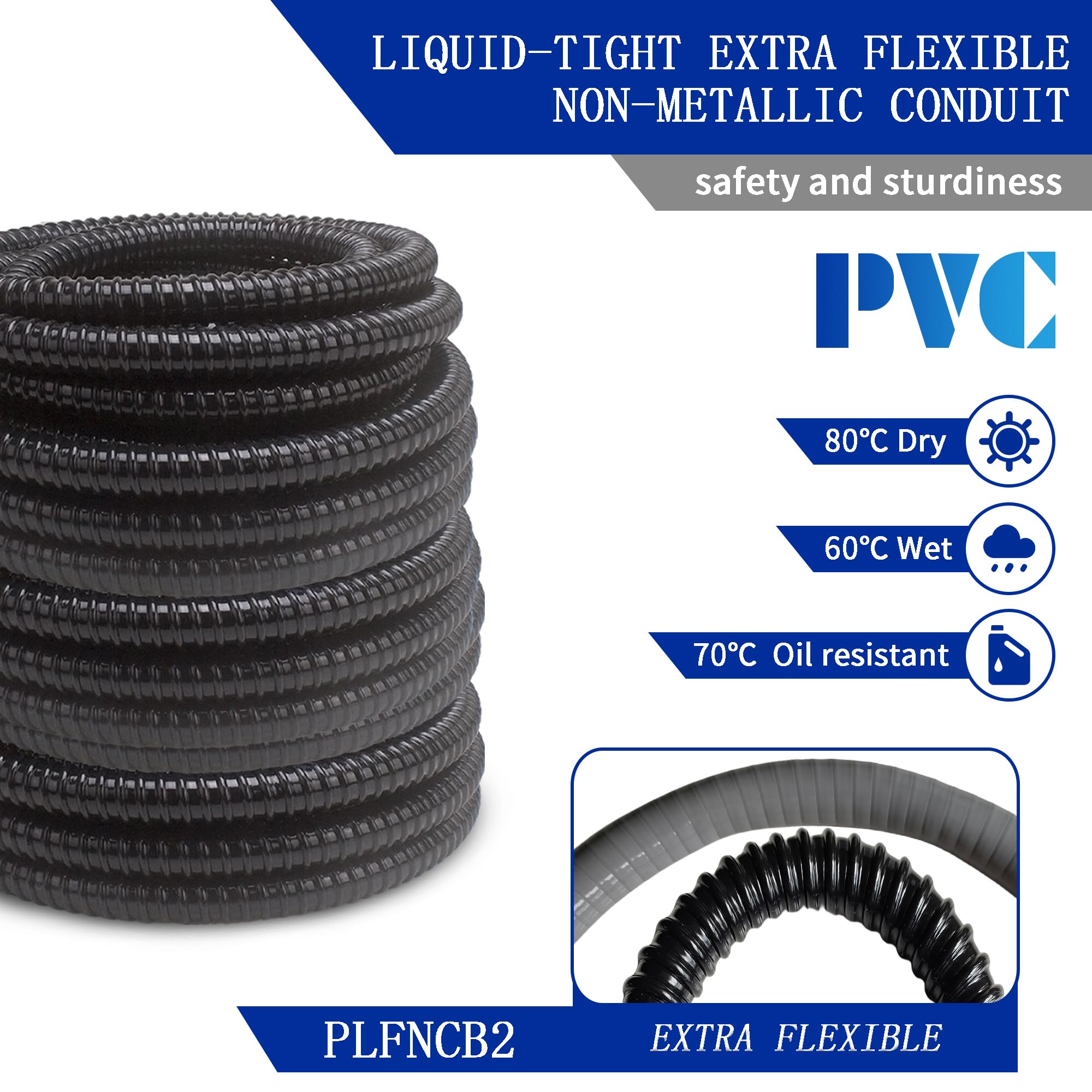 Kit di condotti elettrici extra flessibili in PVC (1,27 cm di diametro x 30,5 m) con 5 accoppiamenti, 5 gomiti e 10 cinghie, guarnizione Sealtight Flex Liquidtight Wire