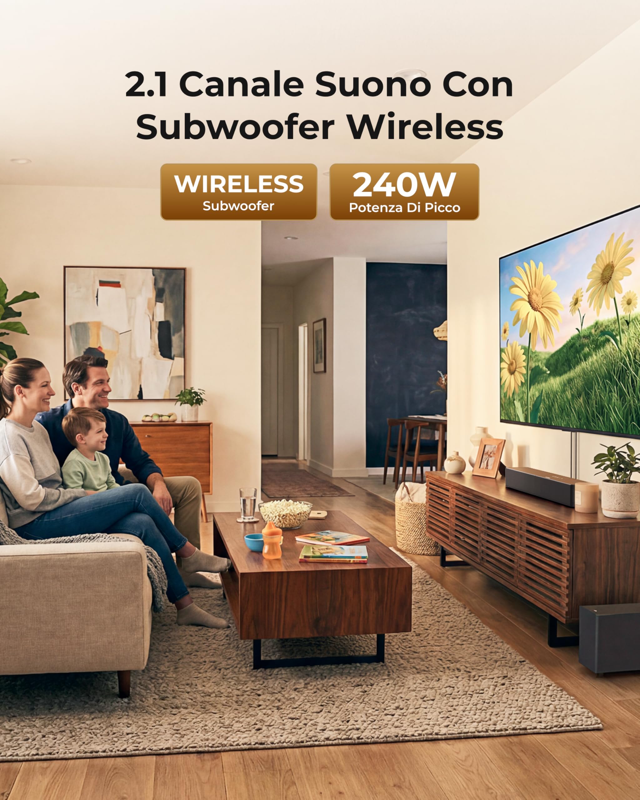 ULTIMEA 2.1Ch Soundbar con Subwoofer Wireless, VoiceMX e BassMX, App Controllo, 240W Potenza di Picco Soundbar per Smart TV, Bassi Regolabili, HDMI, Ottico, Bluetooth 6.0, Poseidon M30 (Modello 2026)