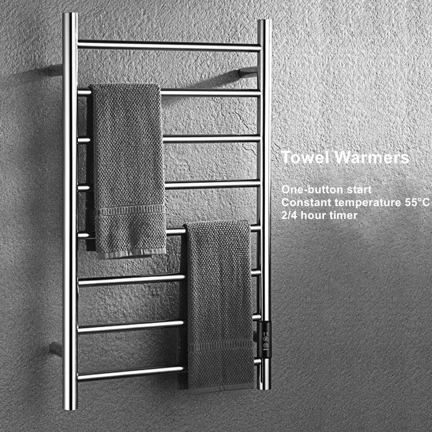 220V Towel Warmer Rack, Bathroom Wall-Mounted Electric Heater Towel Rail Carbon Fiber Heating Stainless Steel Towels Dryer