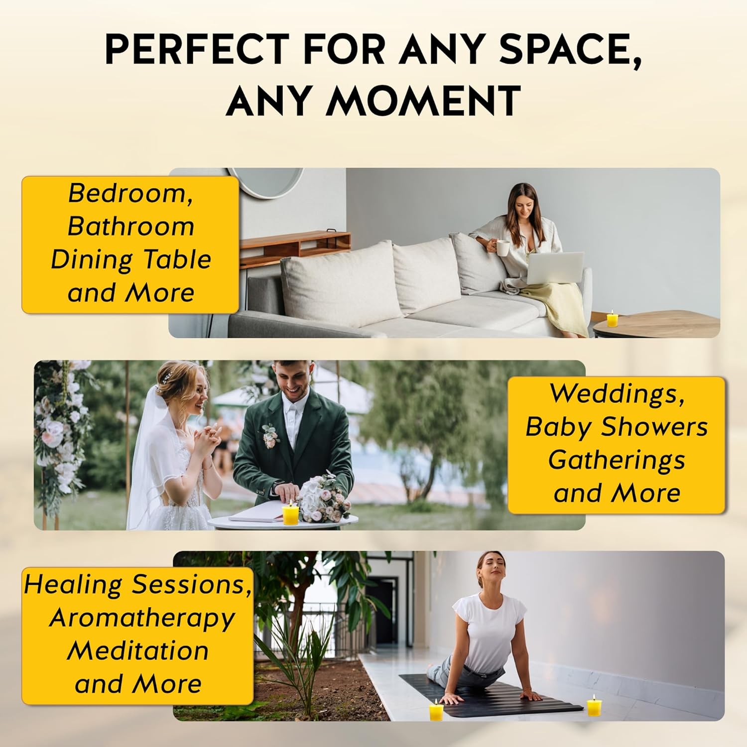 12 Pack of Beeswax Votive Candles - 100% Pure, Natural Beeswax with Natural Light Honey Scent - 15 Hour Burn - Alternative Imagination