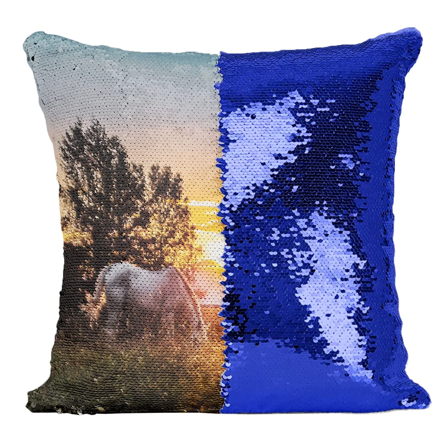 Coussin sequin paillettes bleu chevaux anti stress déco salon moderne lumineuse