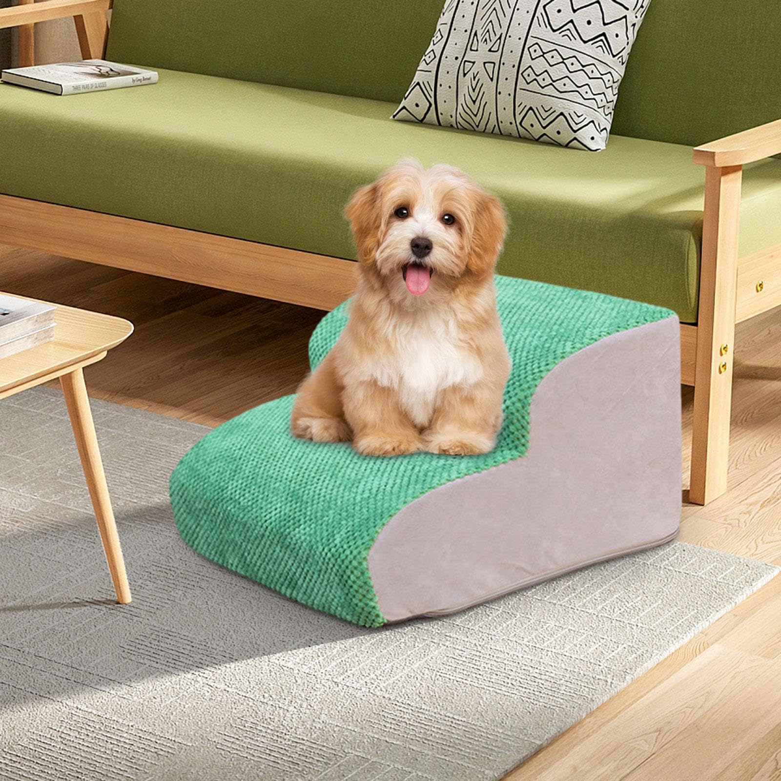 Fenteer Escalera para Perros Pequeños de 2 Niveles, Rampa Plegable, Verde