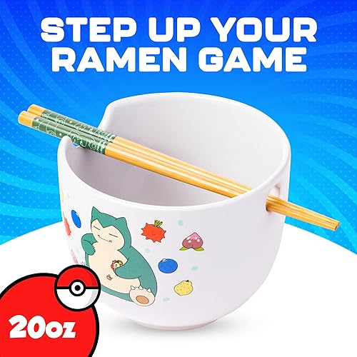 Miniatura 2 de Silver Buffalo - Cuenco con palillos para arroz, fideos o ramen, de cerámica, modelo Snorlax relajándose y comiendo, de Pokémon, apto para
