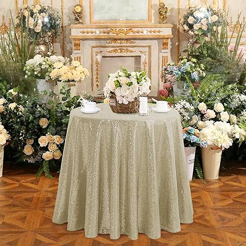 Miniatura 5 de OQSQ - Mantel redondo de lentejuelas color champán, mantel con purpurina para decoración de despedida de soltera, cumpleaños, boda, postre, banquete
