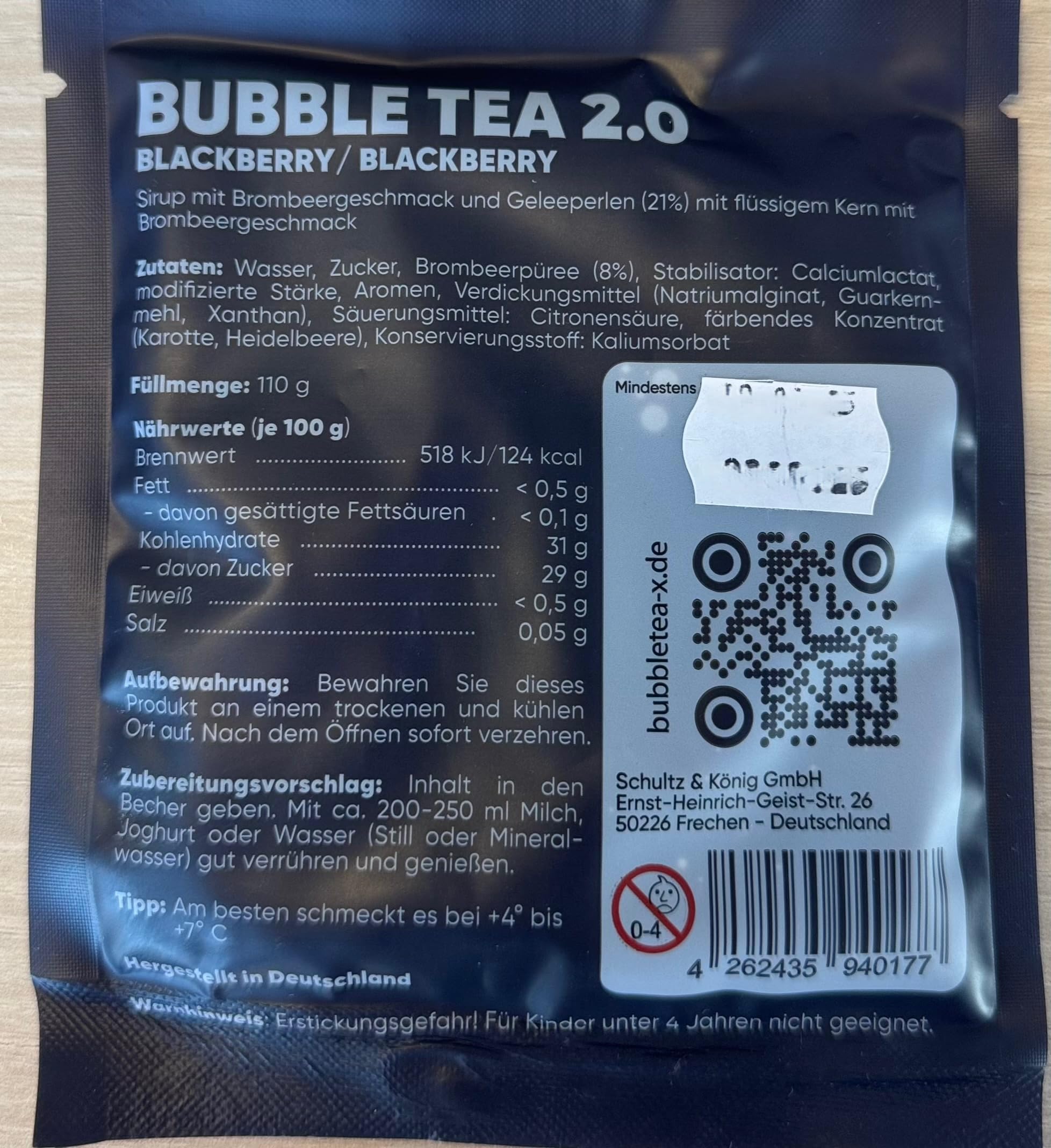 Bubble Tea 2.0 Party Set Erdbeere Pfirsich Mango Brombeere 10x Instant Bubble Tea mit Becher Deckel Strohhalme
