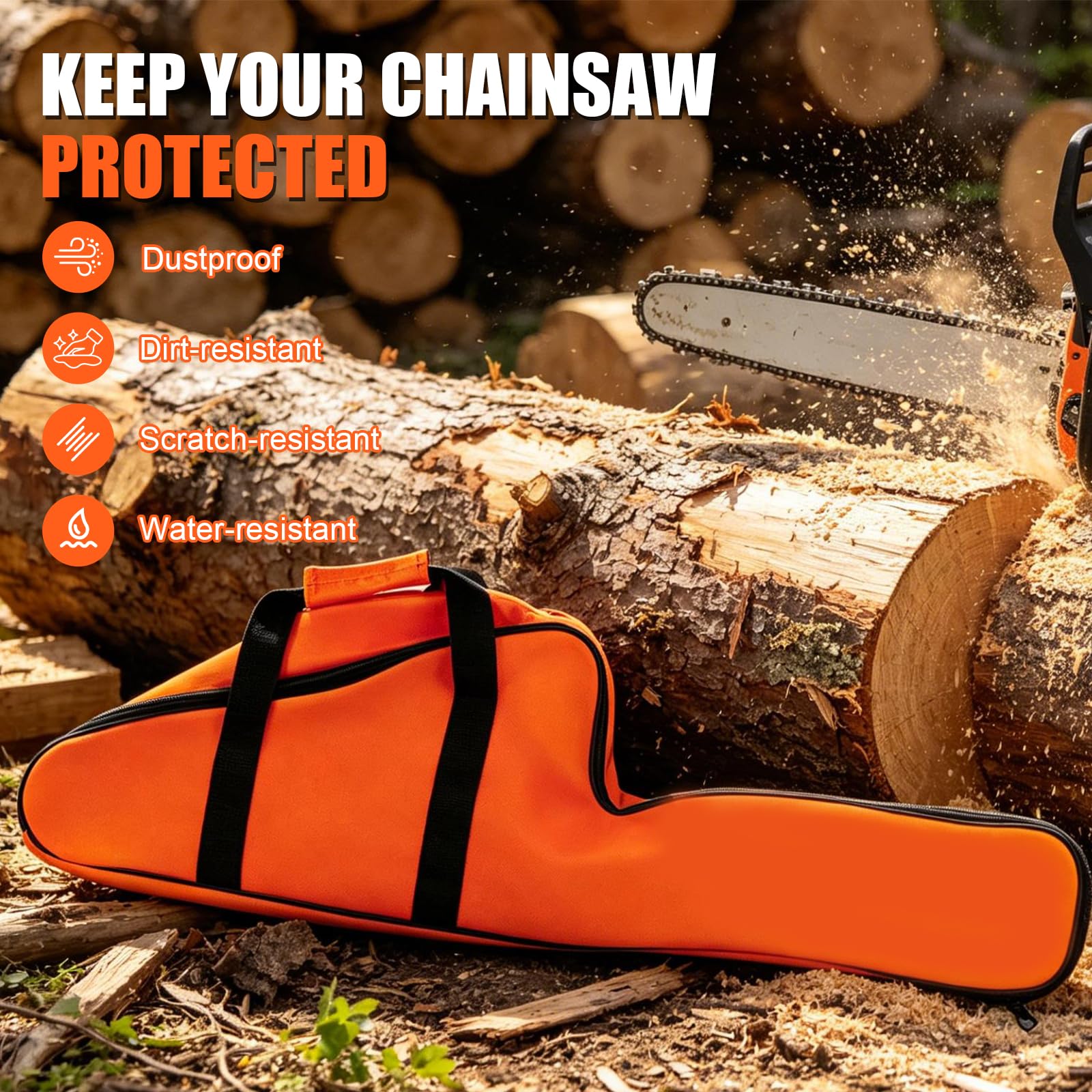 Chainsaw Bag Carrying Case Portable Protection Waterproof Holder Fit for Stihl Husqvarna 12''/14''/16'' Chainsaw Storage Bag(Orange)