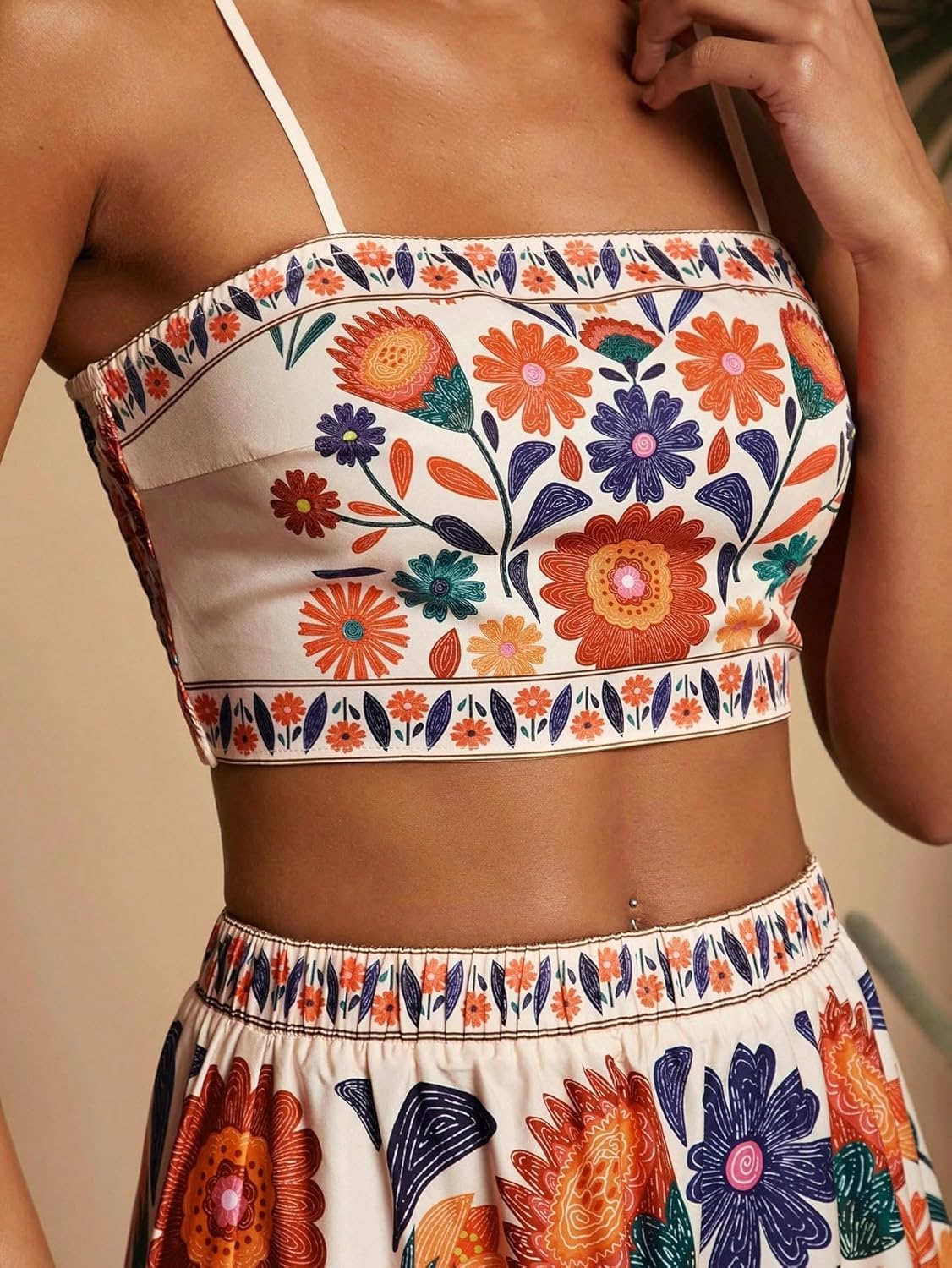 ksotutm Skirt Set Floral Halter Crop Tops and Maxi Skirt Summer Two Piece Sets for Women Going Out Outfits - Image 5