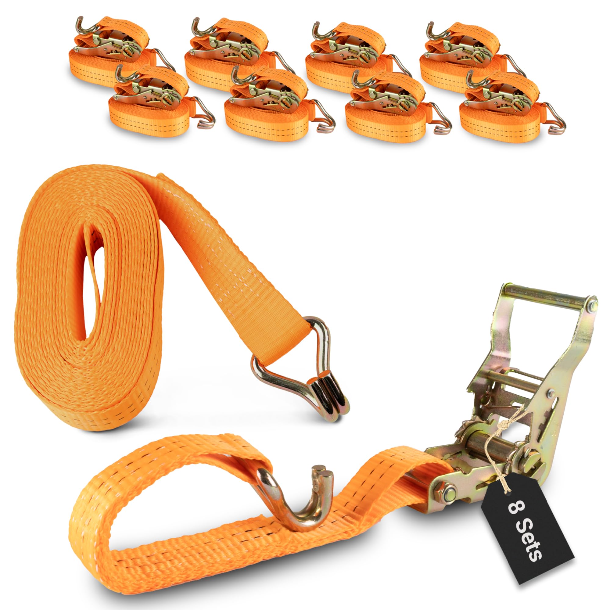 Cinghie di serraggio rapide con cricchetto, 8 pezzi – 35 mm x 6 m in due pezzi/cinghia di fissaggio resistente agli strappi fino a 2000 kg / cinghie di ancoraggio veloci e sicure con cricchetto