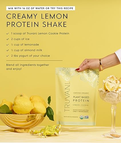 Miniatura 7 de Truvani Proteína vegana de guisante en polvo  Galletas de limón  0.71 oz de proteína orgánica a base de plantas  Paquetes de viaje de una sola