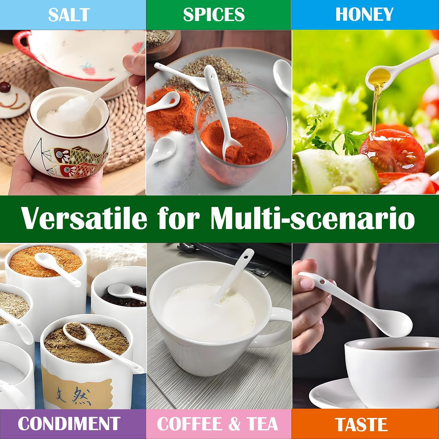 Tiny Spoons for Spices Jars,Salt,Sugar,Honey,Mini Size 3.85",White,6 PCS