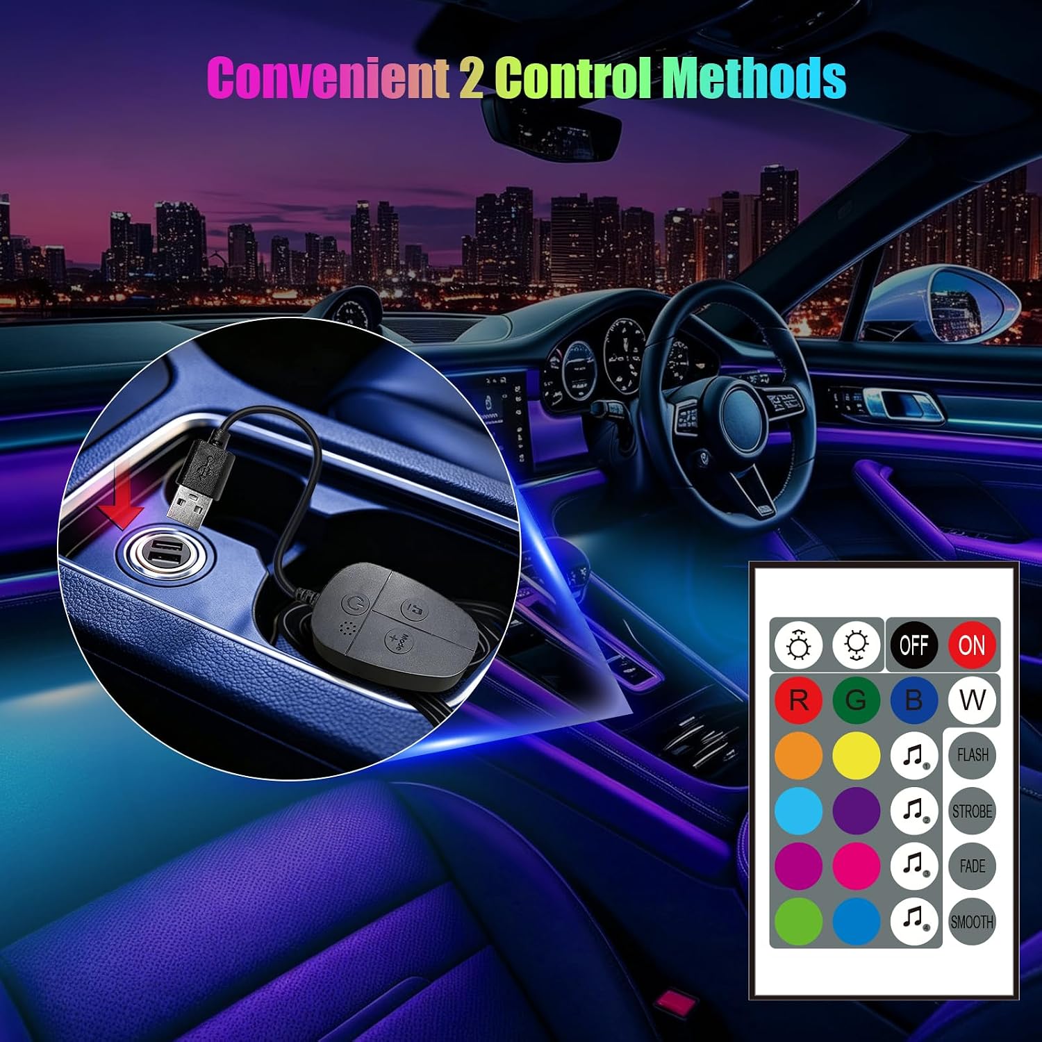 Honalia Car LED Lights Interior,RGB Interior Car Lights with Remote Control