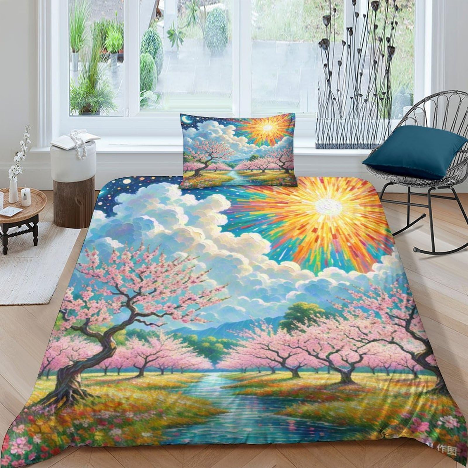Housse de couette fleur de peche 135x200 microfibre avec taie