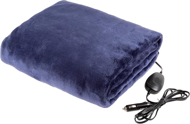 Stalwart Electric Car Blanket-Outdoor Heated 12V Travel Throw-Fleece, 3 Settings, Auto Shutoff-for Road Trips, Tailgating, Camping and More (Blue), X- Large