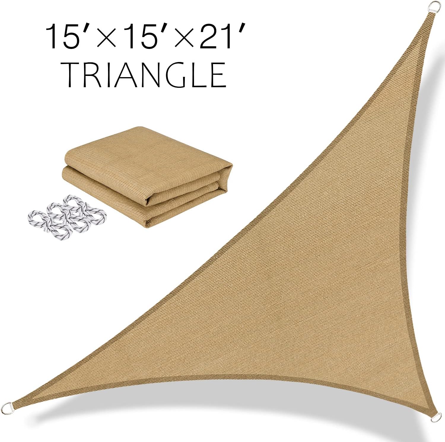 BOLTLINK Right Triangle Sun Shade Sail 15'x 15'x 21'Canopy UV Block for Patios Outdoor Backyard Garden Deck -Sand