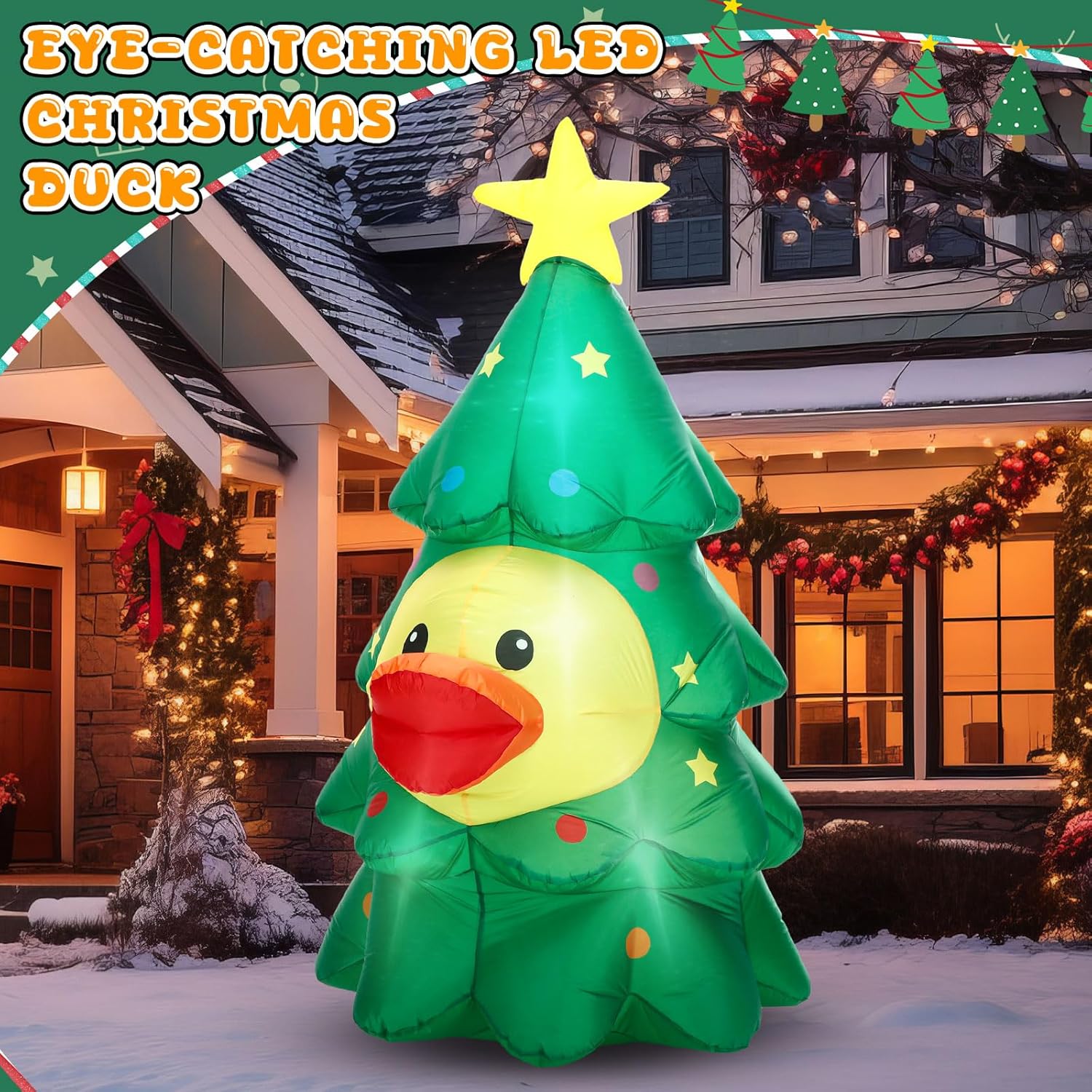 Leyndo 5FT Christmas Inflatables Decoration Outdoor Inflatables Duck with Build-in LEDs Lights Giant Blow Up Duck Wear Christmas Tree Costume for Mall Garden Patio Lawn Indoor Party - Image 4