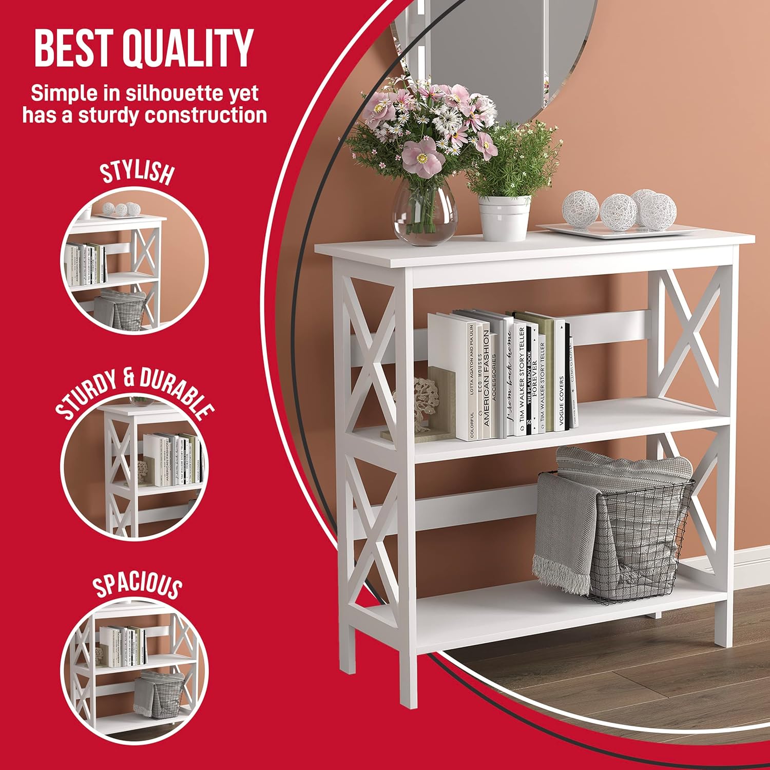 Console Table,TV Stand, Entryway Table for Living Room,bedrrom,Office. Small Sofa Table TV Tray House Decor. Tall Sofa Side Table. Couch Caddy White with 2 Storage Shelves