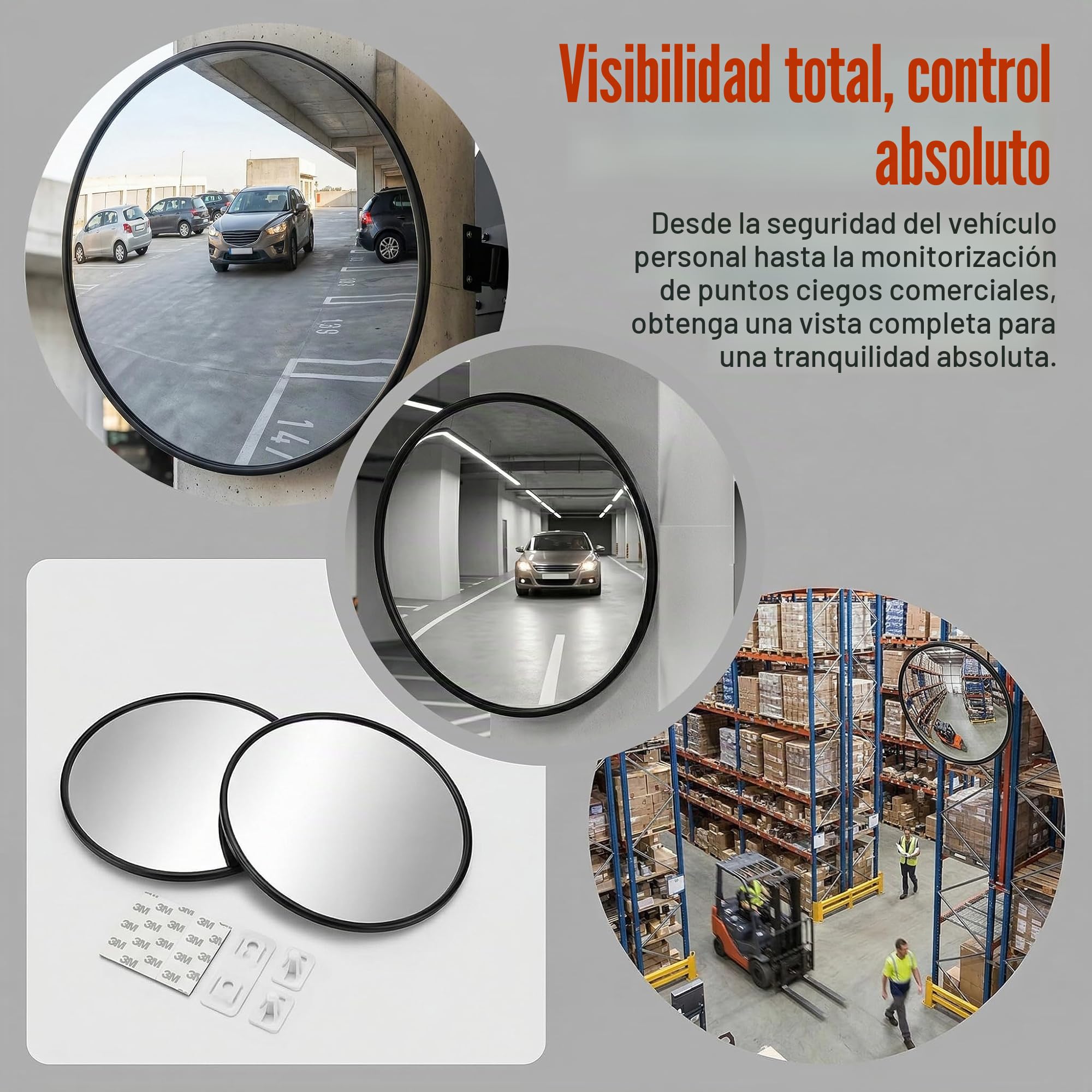 2 Piezas Espejo Convexo 30cm,Espejo de Seguridad para Garajes y Entradas | Espejo Punto Ciego de Pared con Ángulo de Visión de 230°,Anti-Colisión,Soporte para Almacén y Tienda Interiores y Exteriores