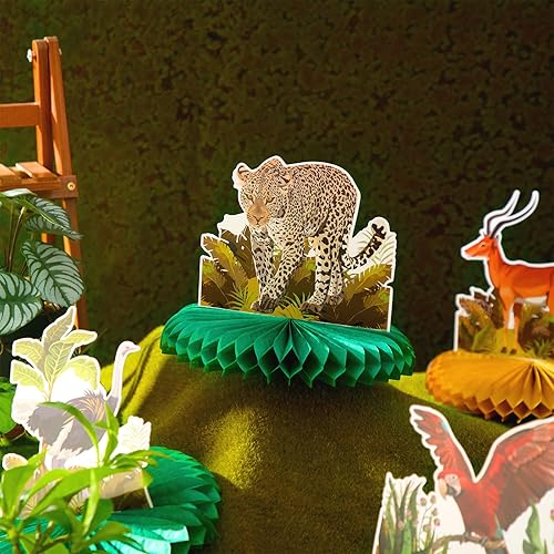 Miniatura 5 de Shappy 9 centros de mesa de safari africano para mesas, decoración de baby shower, animales de la selva, centros de mesa de panal de abeja,