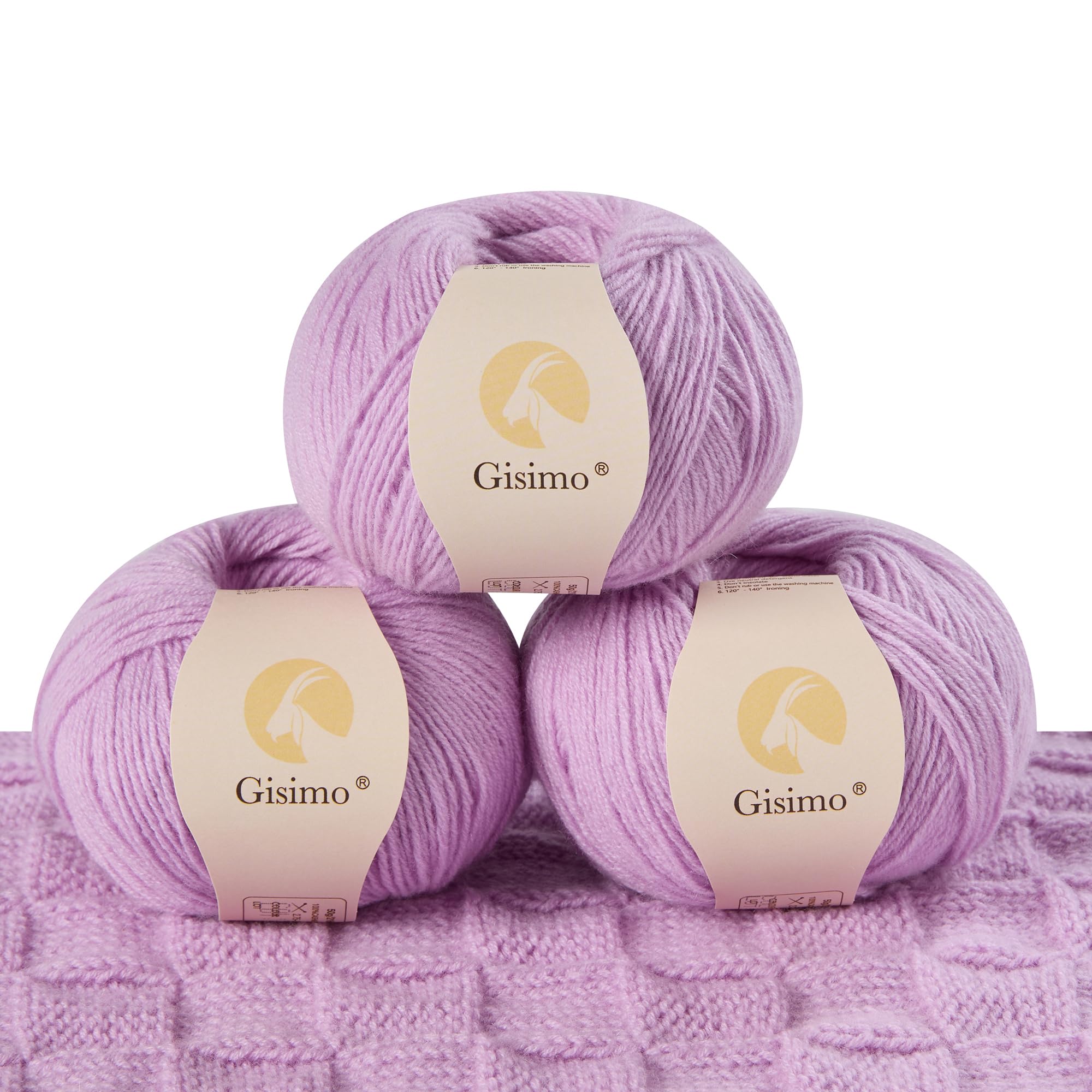 100% Inner Mongolian Cashmere Yarn, 6-Ply Luxurious and Soft Yarn for Hand Knitting & Crocheting (Light Purple,3 Balls)