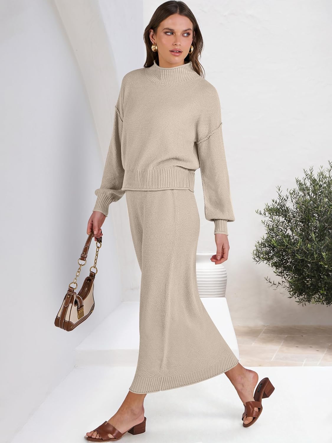 Caracilia 2 Piece Skirt Set for Women Sweater Dress Long Sleeve Oversized Tops Matching Maxi Skirts 2025 Fall Outfits Clothes - Image 3
