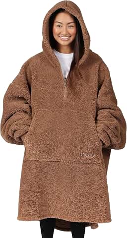 THE COMFY Teddy Bear | Shark Tank | Zipper | Sherpa Wearable Blanket Hoodie | One Size  Patented  All Sherpa  Oversized Fit  Machine Washable  Quarter & Full Zipper Options  Gift For Women & Men