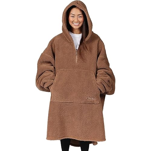THE COMFY Teddy Bear Quarter-Zip | Sherpa Wearable Blanket with Quarter Length Zipper, Oversized Design with Hood and Pocket, From Shark Tank, for Women & Men, Warm and Cozy Gifts