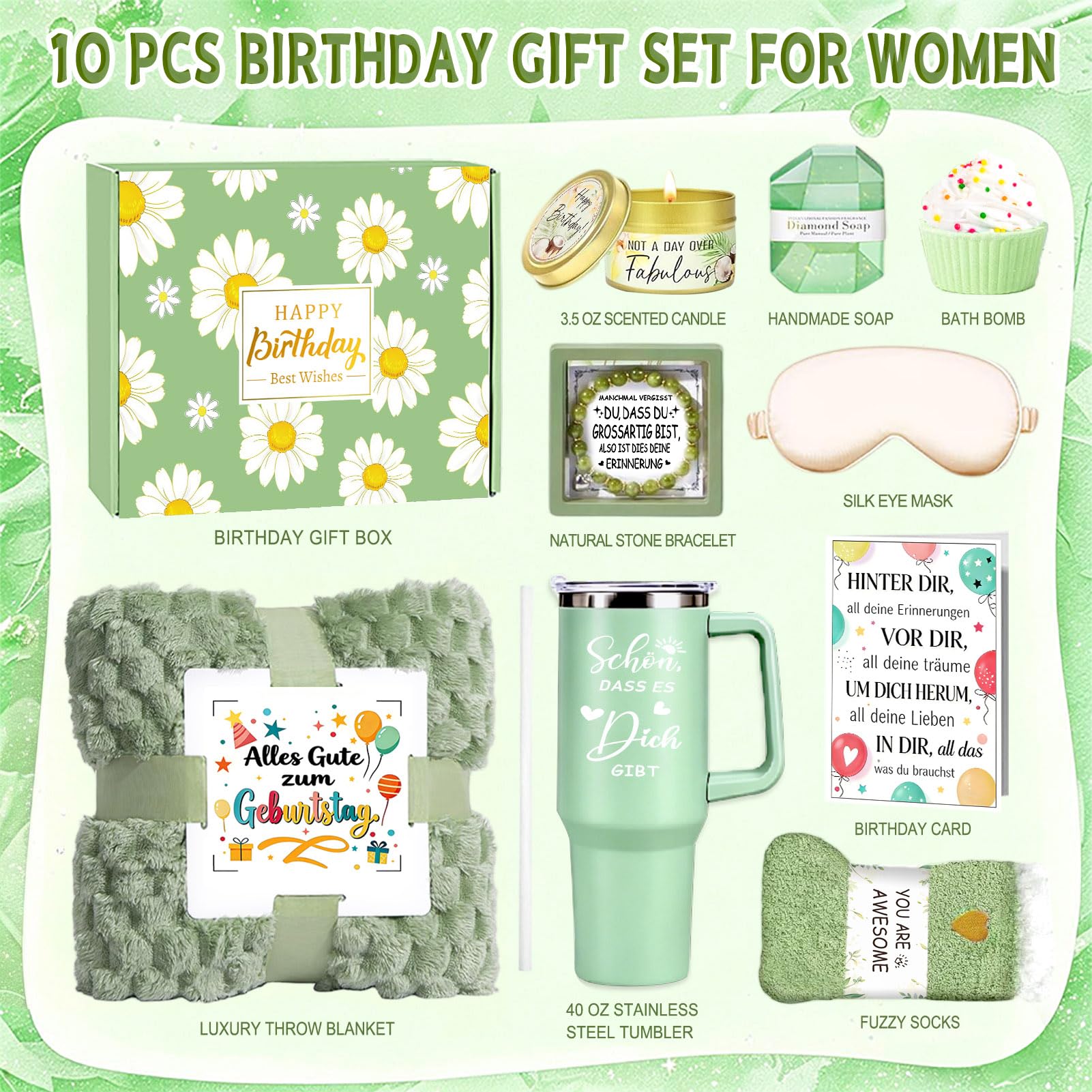 Geburtstagsgeschenk für Frauen, Entspannung Spa Geschenkset Frauen Geburtstag mit 40 OZ Edelstahl Weinbecher & Kuscheldecke, 18, 30, 40, 50, 60, 70 für Freundin Schwester Mama Tochter Ehefrau Oma