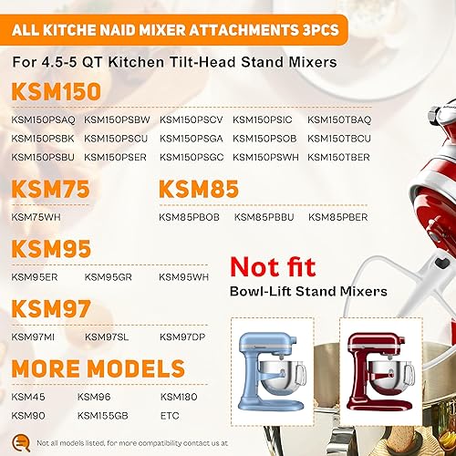 Miniatura 3 de Kit de accesorios para batidora de pie de 3 piezas -Reemplazo para accesorios de ayuda de cocina K45WW Wire Whip/K45DH gancho de masa/K45B