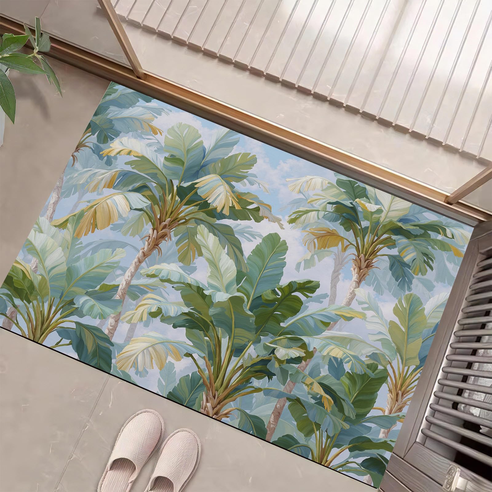 Paillassons intérieur bananiers lavables et tapis de jungle vert 90x150