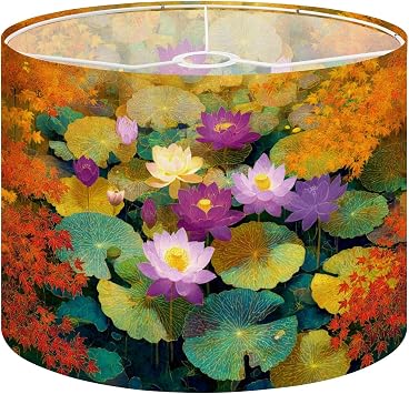 Lampshades Lamp Shades 13"x13"x9.8" Korean Folk Art Lotus Pond Autumn Scene Wall Art Print Light Shade for Table Lamps Floor Lamps Drum Lamp Shades Lampshade Replacement