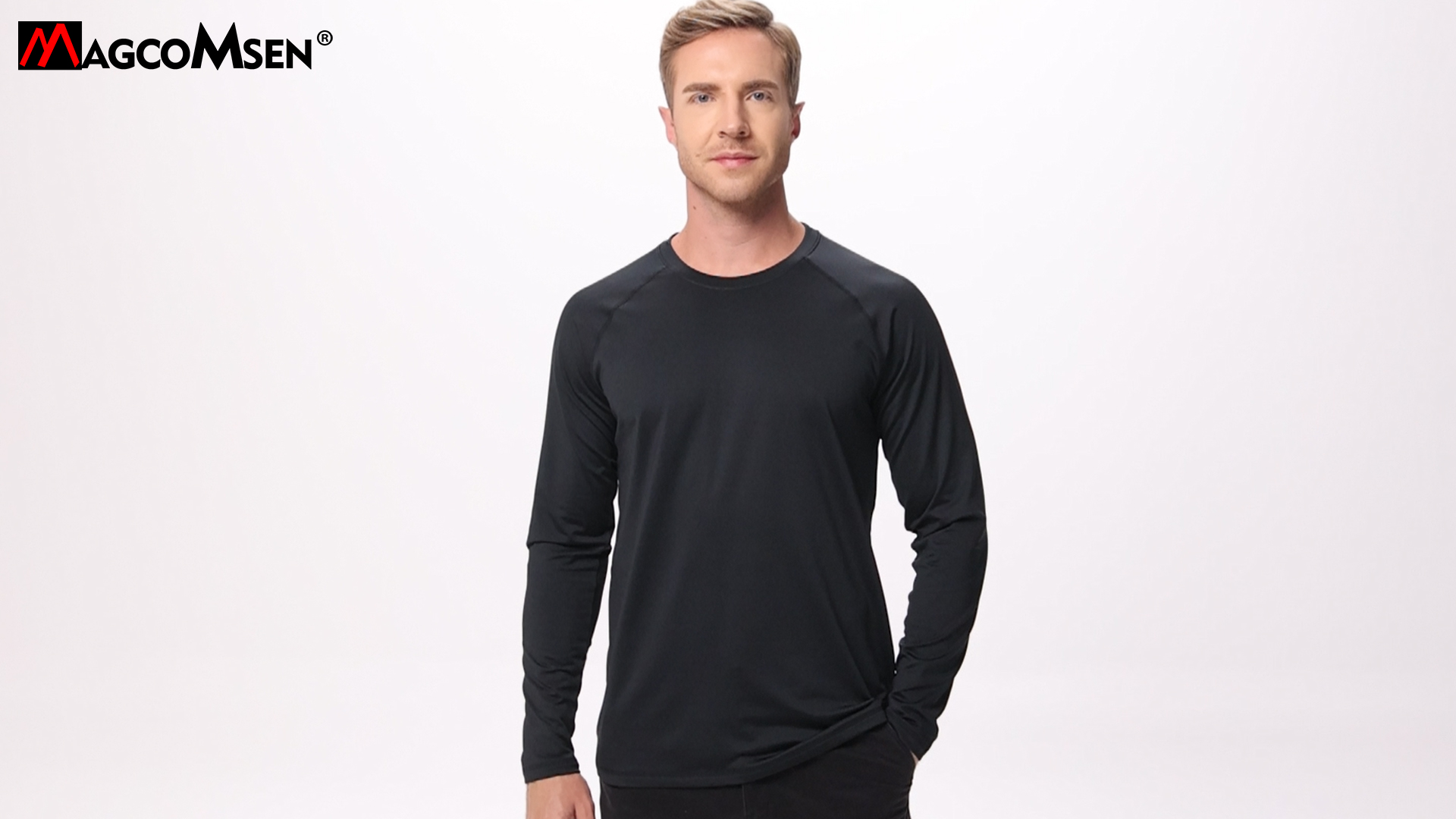 MAGCOMSEN Black Thermal Long Sleeve Men Fleece Winter Base Layer