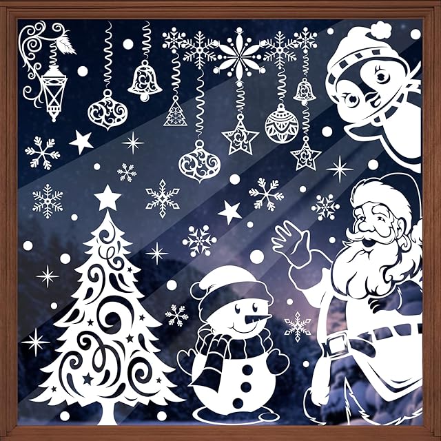 DIYASY Large Christmas Window Stickers, 70*40 cm Christmas Window Decoration Clings for Xmas Home Shop Store Window Decorations (4 Sheets)