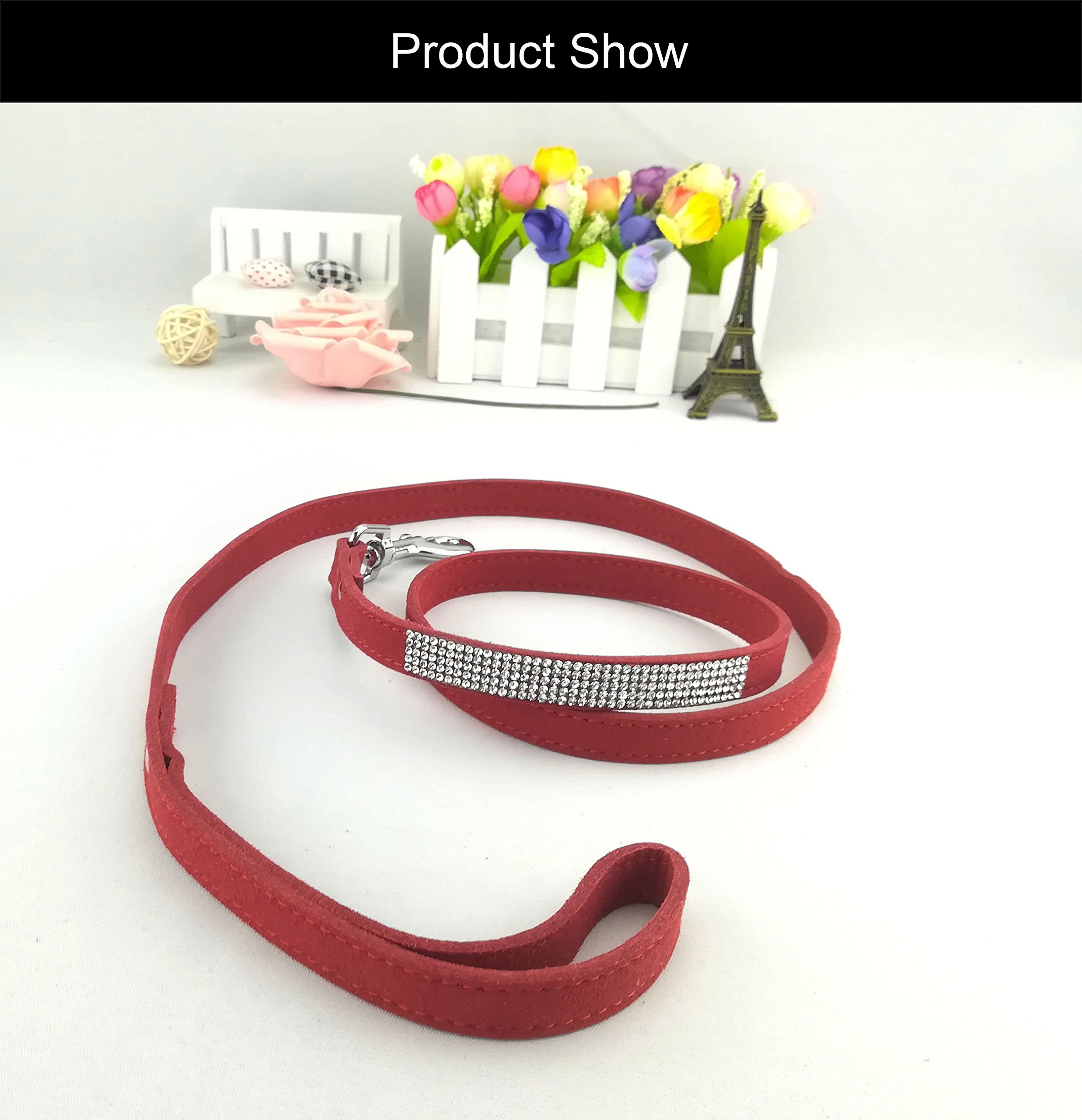 Newtensina Pets Leashes Suede Soft Puppies Leash Dog Lead with Diamante for Dogs - Red - Image 3