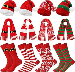 12 Pack Christmas Winter Accessories Set, 4 Christmas Beanies 4 Knitted ...