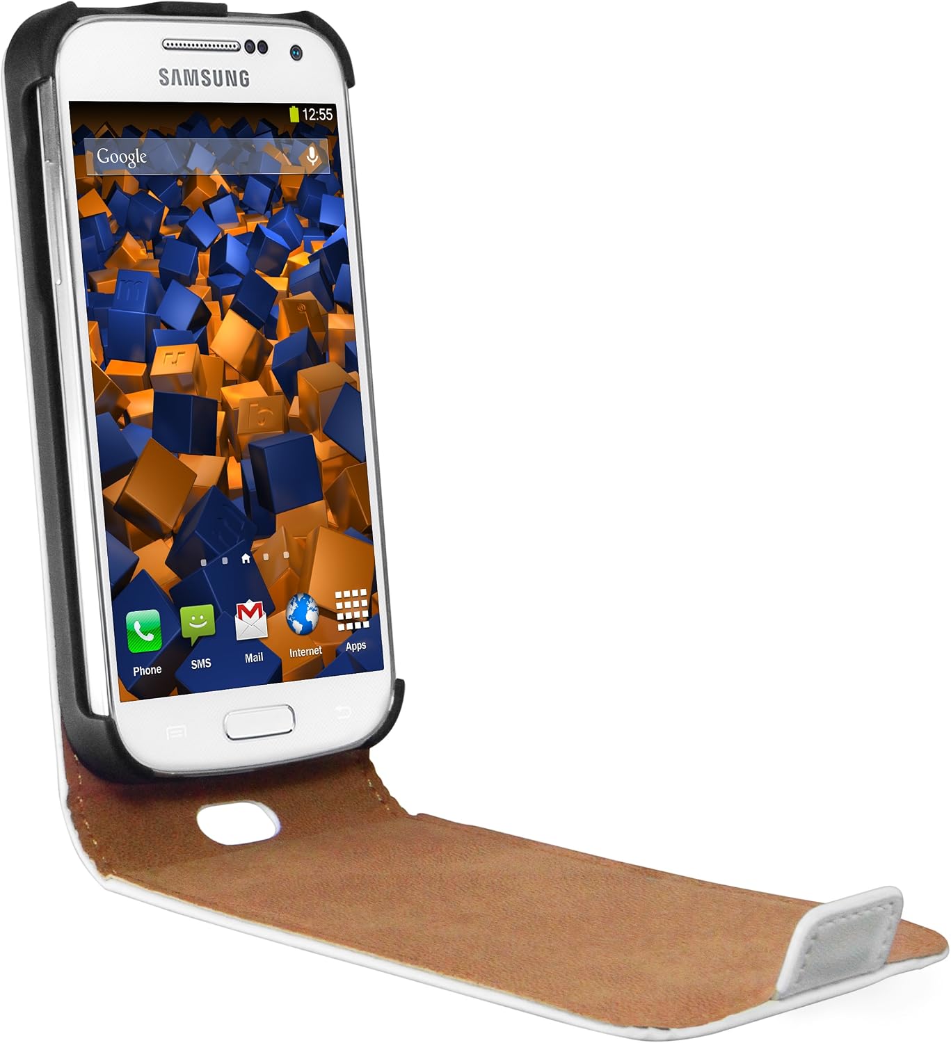 Mumbi Premium Flip Case Real Leather for Samsung Galaxy S4 Mini White