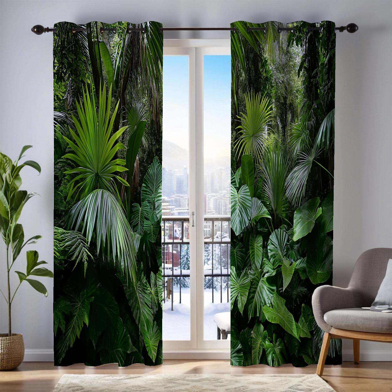 Rideau occultant feuilles vertes 140x225 cm pour habiller le balcon de l'hôtel ou la maison