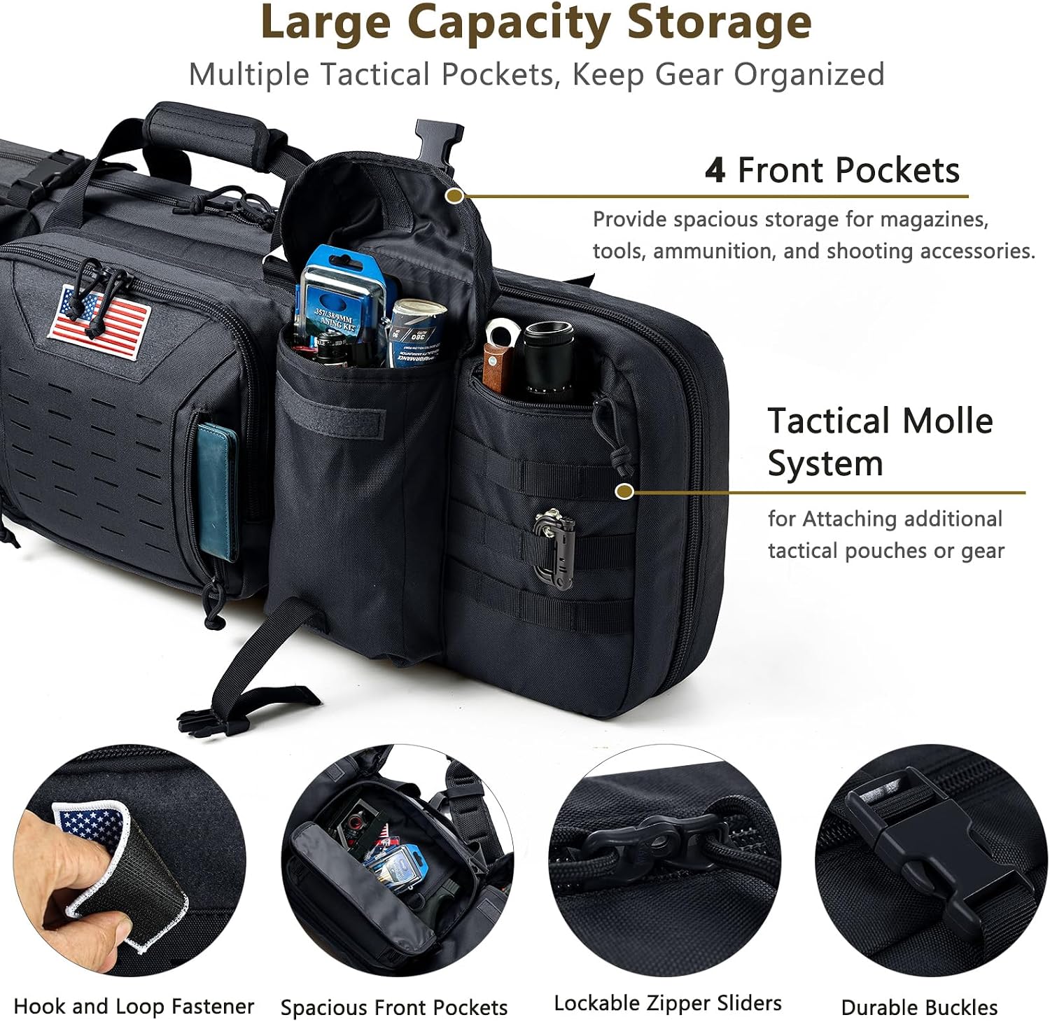 Tactical Pistol Range Bag for 3 Handguns, Gun Range Bag with 6 Magazine Slots, Lockable Zippers, Ammo Storage, MOLLE Handgun Case for Shooting Range Accessories