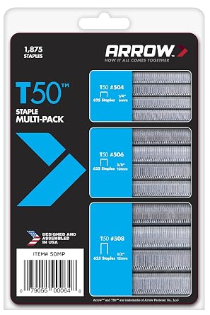 50MP Arrow T50 Staple Multi-Pack with T50 1/4", 3/8" and 1/2" Heavy Duty Staples