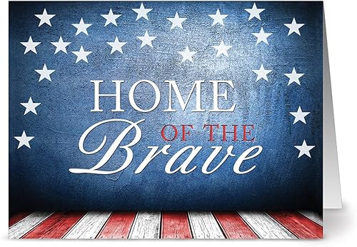 Note Card Cafe - Juego de tarjetas de felicitación patrióticas con sobres rojos, paquete de 24 unidades, interior en blanco, cubierta brillante,