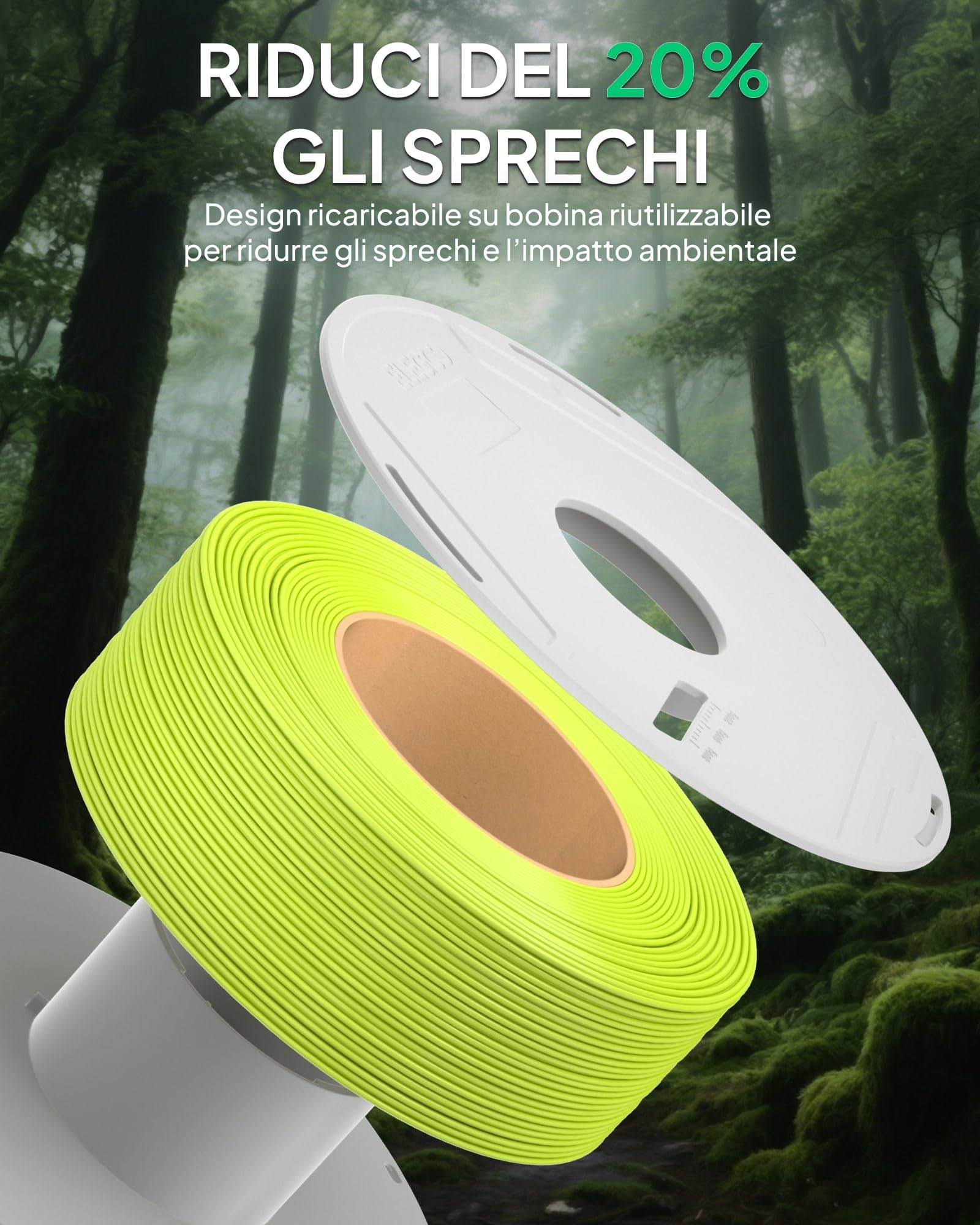 ELEGOO Filamento PLA Basic Di Ricarica 1,75 mm Giallo Caldo 1 kg, PLA Refill Per Stampante 3D Senza Bobina, Precisione +/- 0,02 mm, Compatibile Con Bobina Riutilizzabile