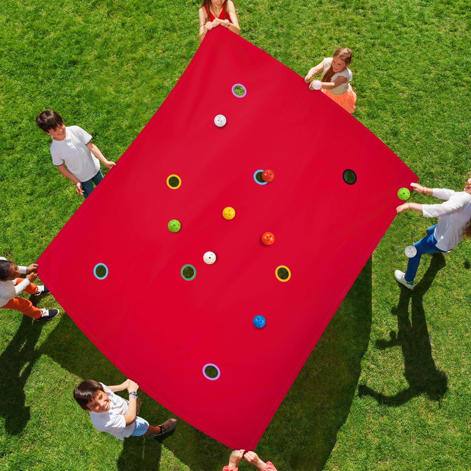 Kathfly Hole Tarp Team Building Game 98 x 70 Inch Learning Fun Team Building Games for Work with 8 Pcs Team Building Ball for Teamwork Group