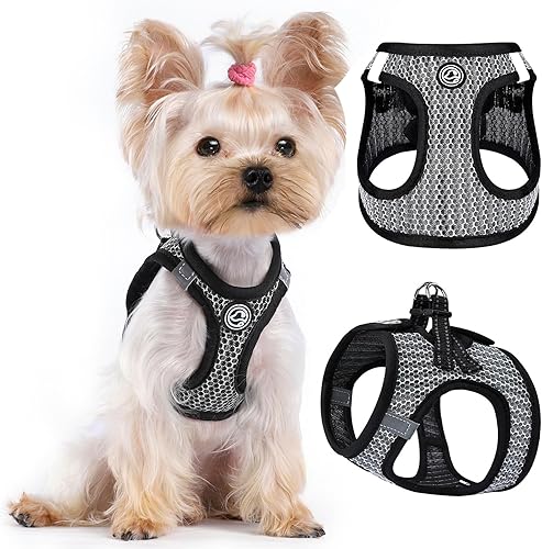 Miniatura 9 de Arnés para perro pequeño para todo tipo de clima, de malla de diamante, reflectante, extra pequeño, sin tirones, chaleco ligero para cachorros,