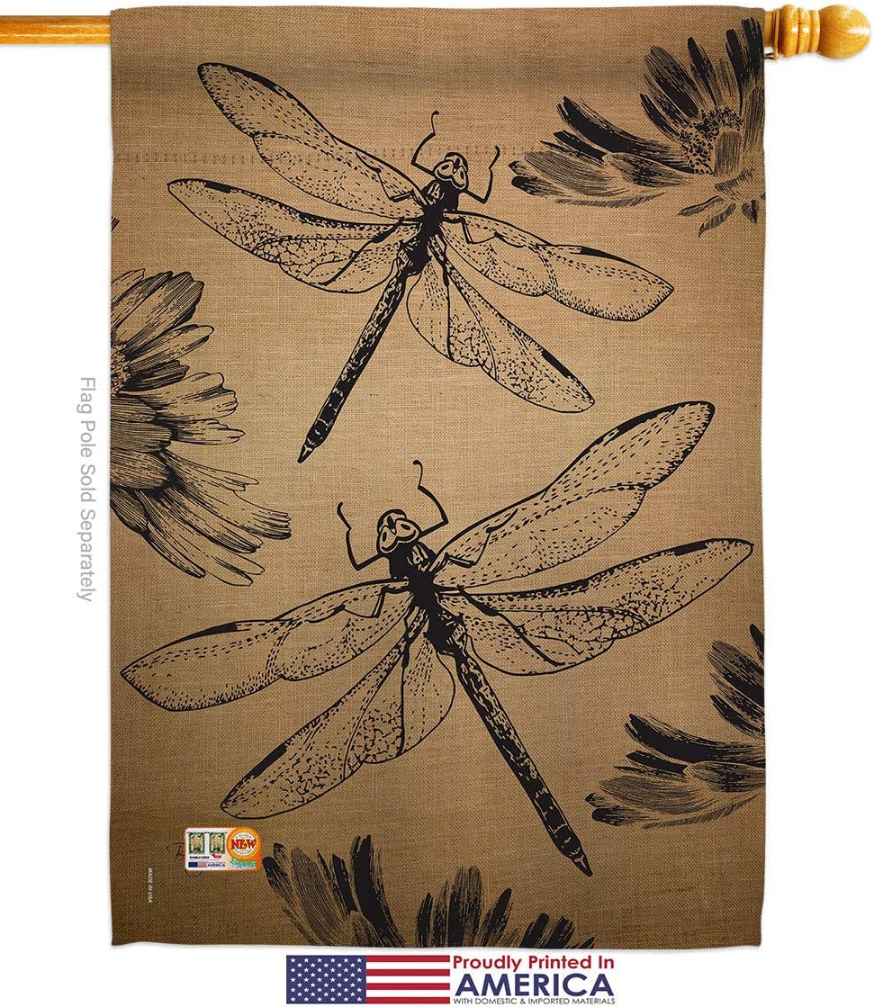 Dragonfly House Flag Garden Friends Butterfly Ladybugs Bee Springtime Insect Natural Wildlife Small Decorative Gift Yard Banner Made In USA 28 X 40