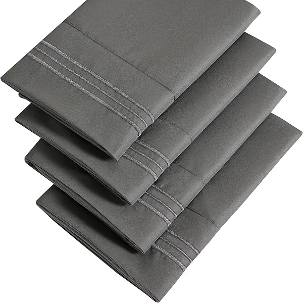 YIYEA Pillow Cases Standard Size Set of 4, Ultra Soft 1800TC Hotel Quality Double Brushed Microfiber Embroidered Pillowcases, Envelope Closure, Fade Resistant (20"x26", Dark Grey)